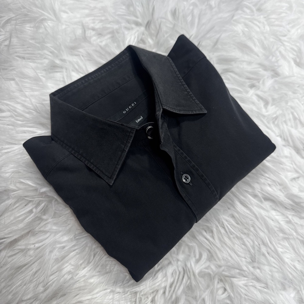 GUCCI Mens Shirt Long Sleeve Button Down "Faded Black" 42 / 16.5 Fitted Italy